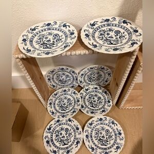 J&G Meakin Blue Nordic Ironstone Salad Plates Set 8 Blue White Floral England